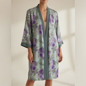 NWT Vtg Anna Maxwell Womens Robe 24W Sage Purple Floral Semi-shear Duster Kimono